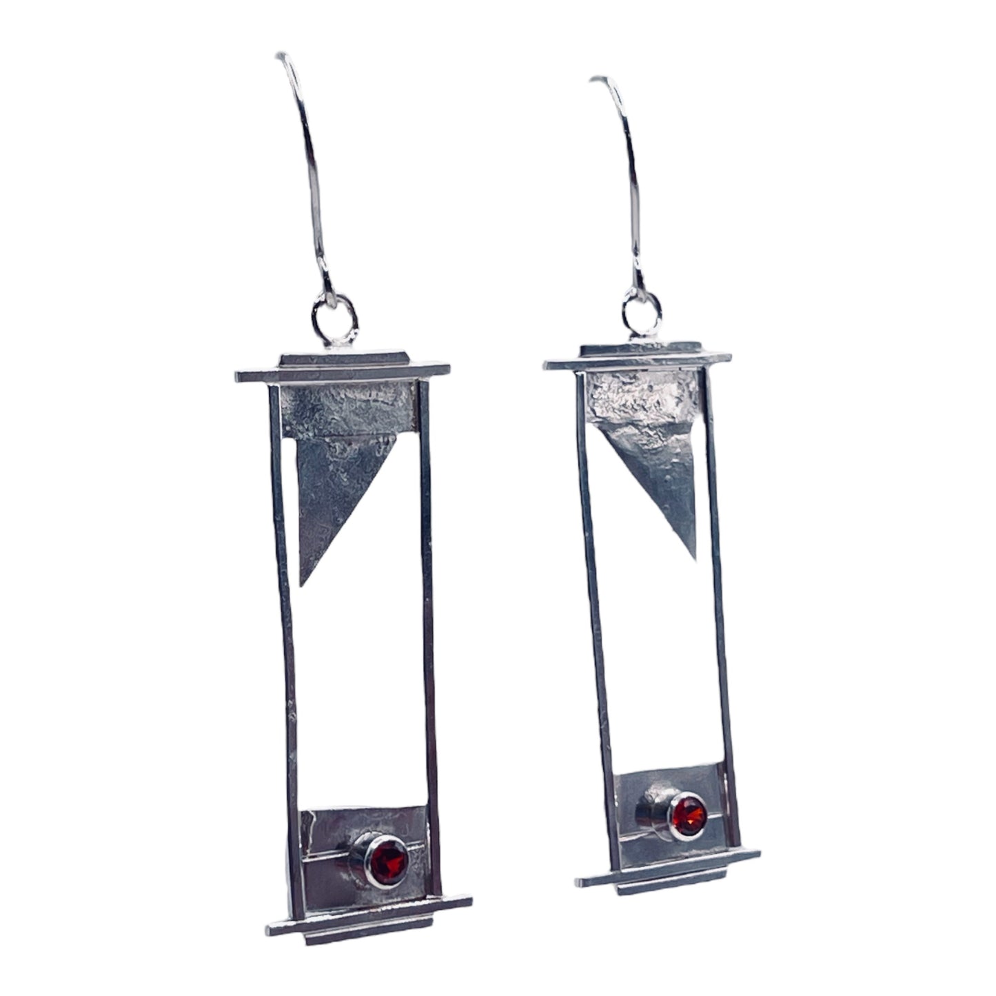 Silver Guillotine Earrings with Garnet stone