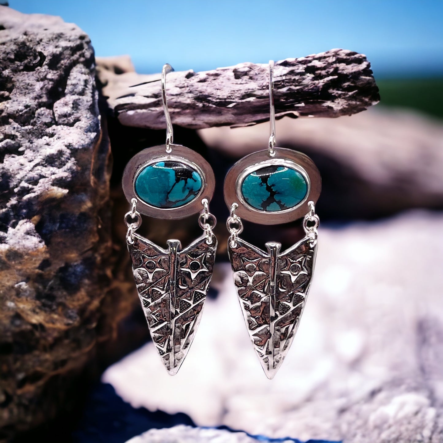 Silver and Turquoise Arrowhead Earrings