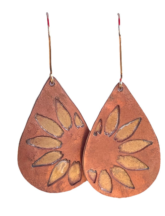 Sunflower earrings copper and jewelers bronze