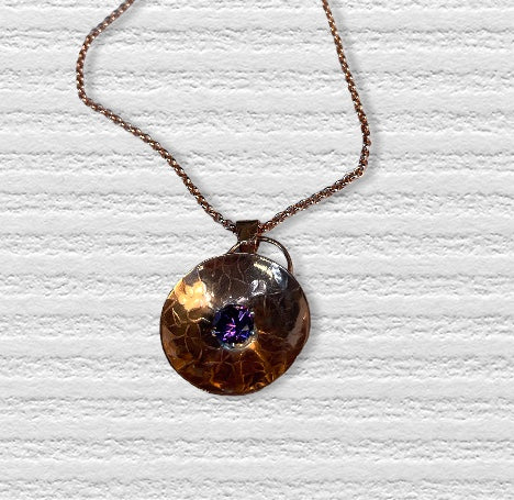 Copper orb necklace with amethyst