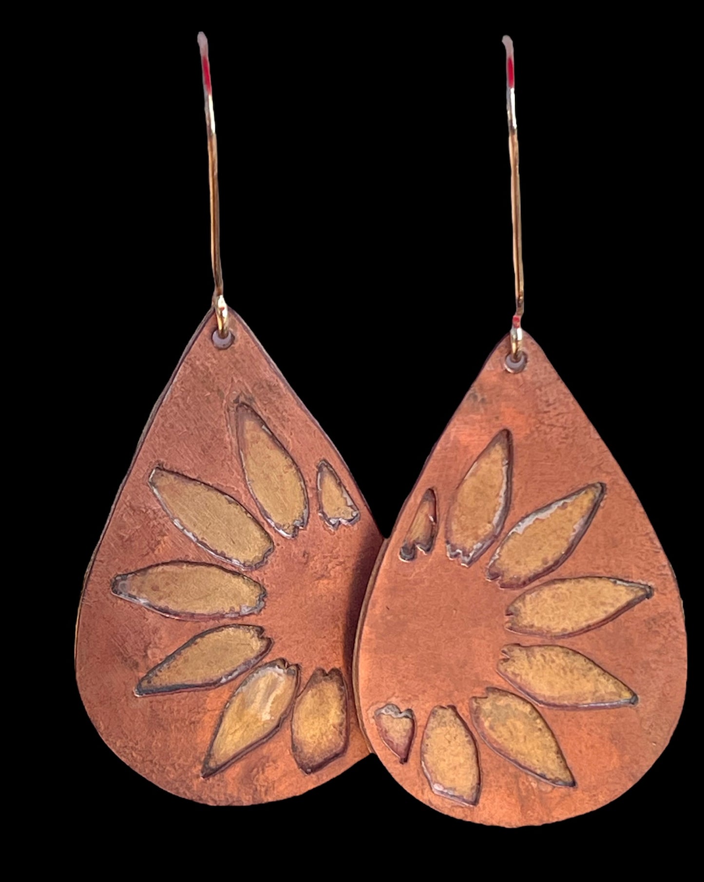 Sunflower earrings copper and jewelers bronze