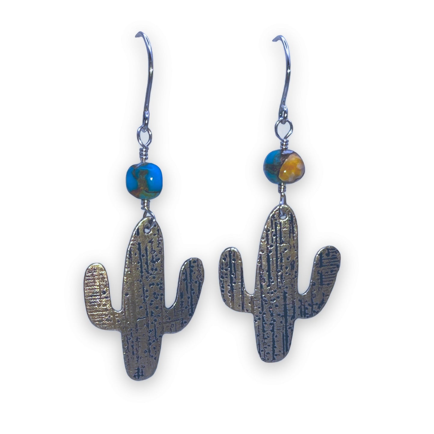 Silver Saguaro cactus and Turquoise earrings