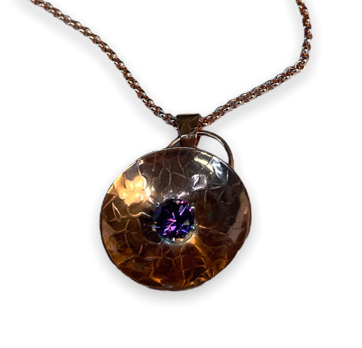 Copper orb necklace with amethyst