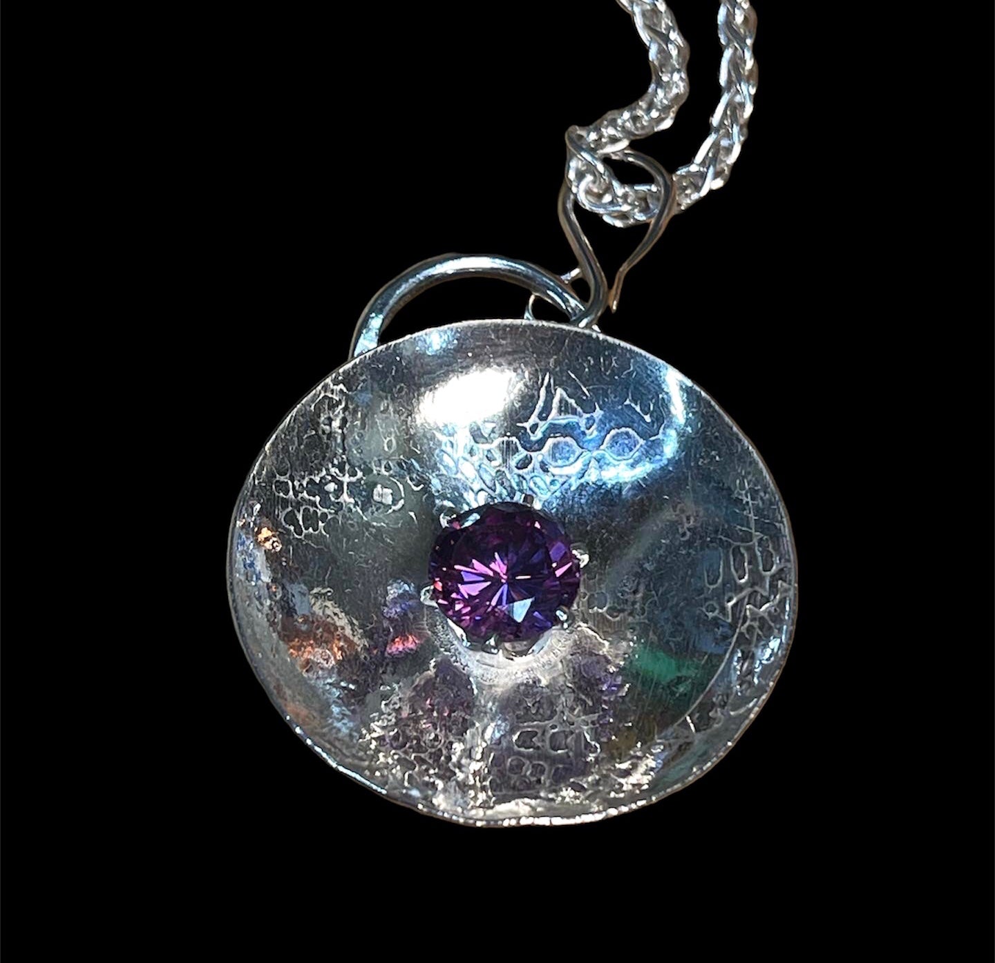 Silver orb necklace with amethyst
