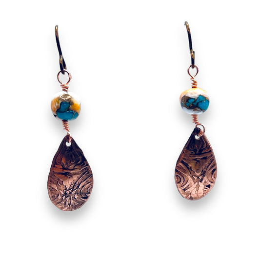 Copper and turquoise drop earrings