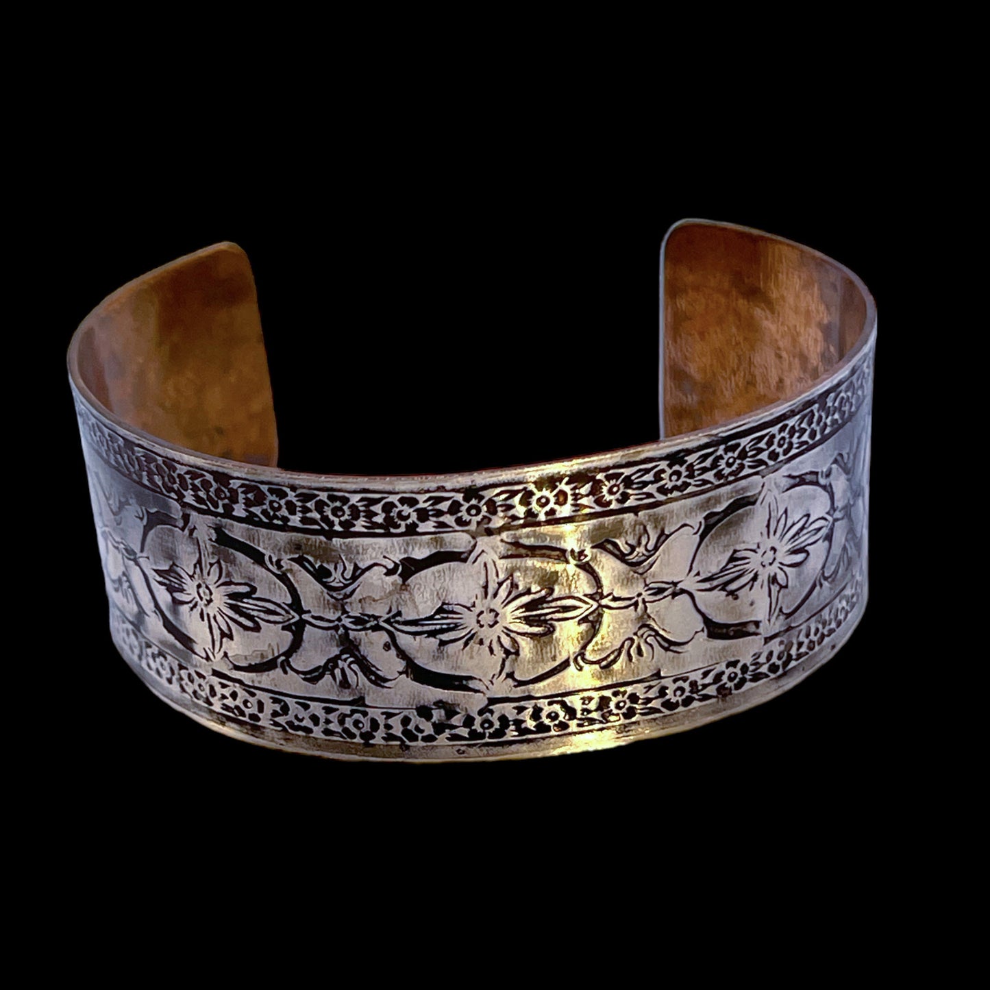 Silver antique inspired floral cuff bracelet