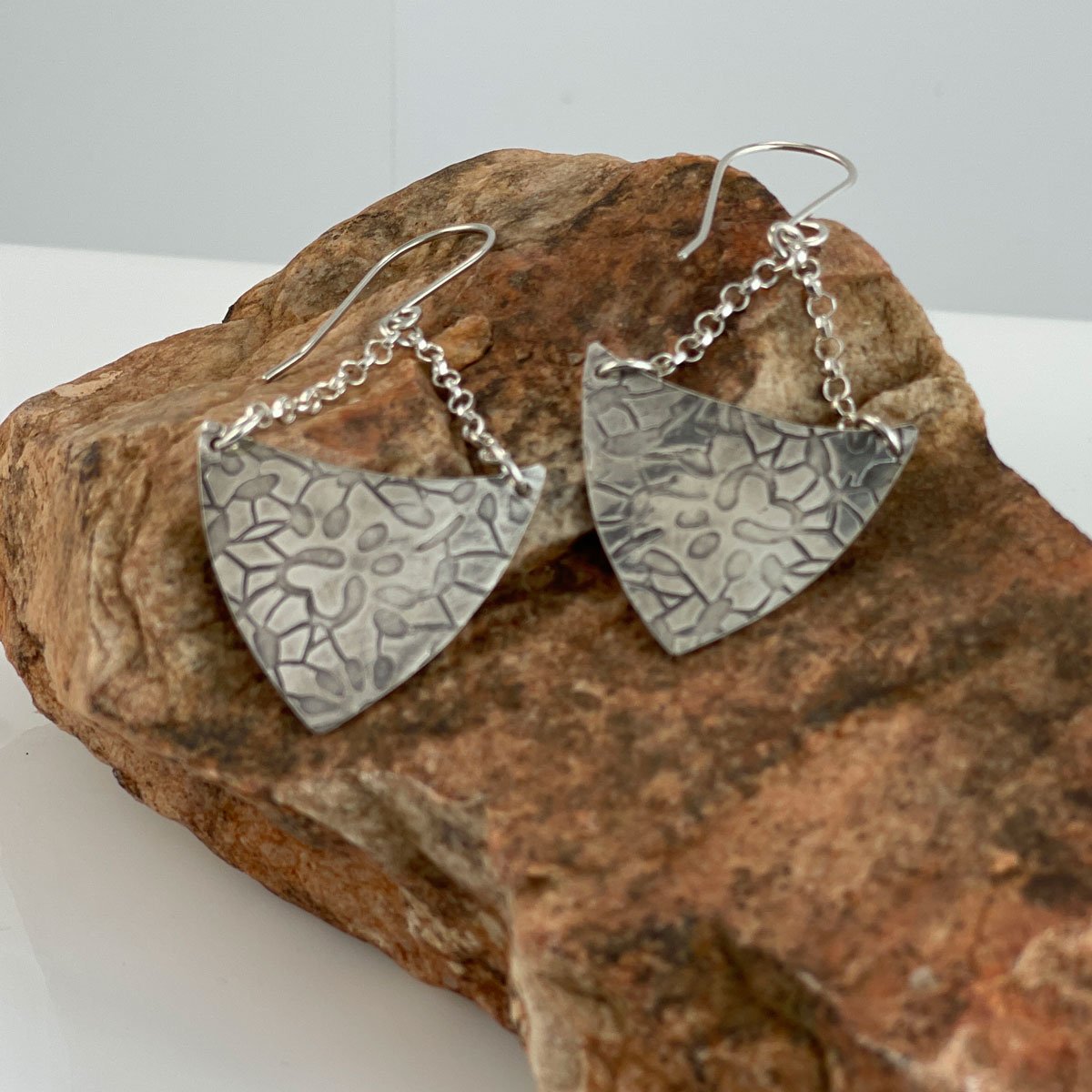 Sterling Silver Shield Dangle Textured Earrings