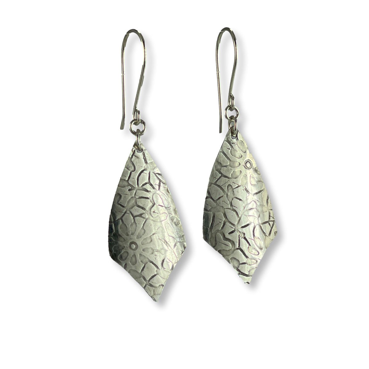 sterling silver pointed shield earrings