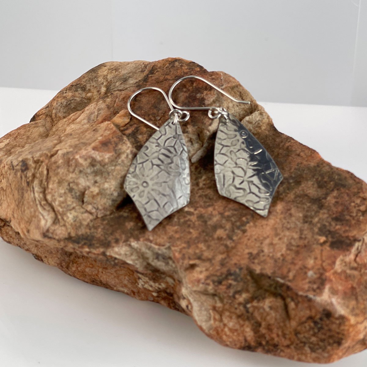 Sterling Silver Pointed Shield  Textured Earrings
